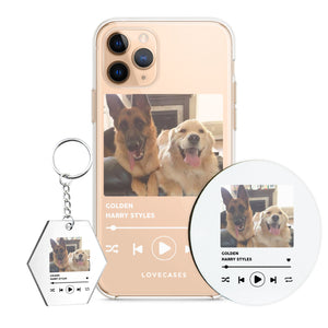 Personalised White Song Photo Phone Case, Coaster + Keyring Bundle
