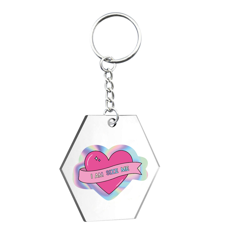 Holographic #IAMSIZEME Hexagon Keyring