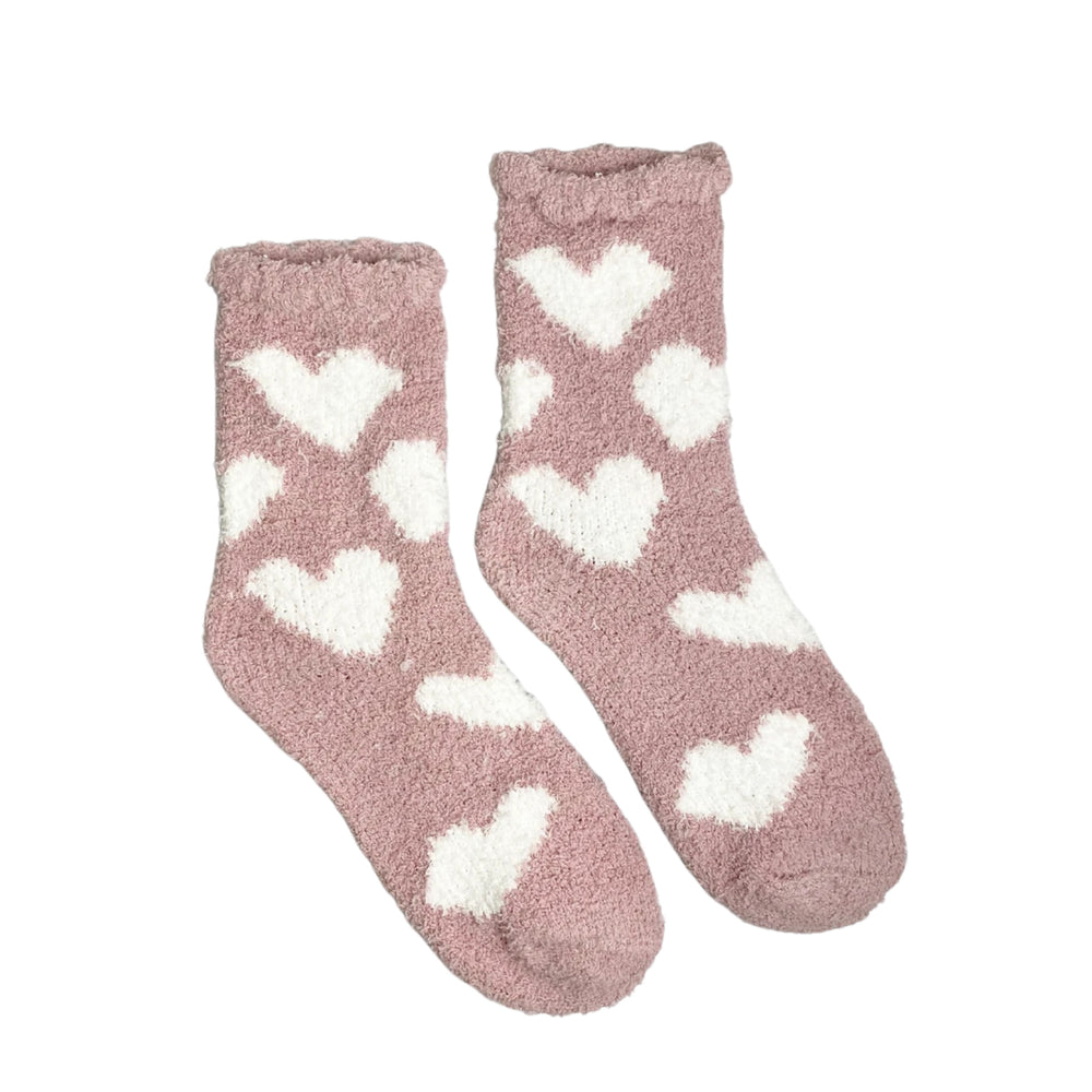 Pink Heart Fluffy Socks