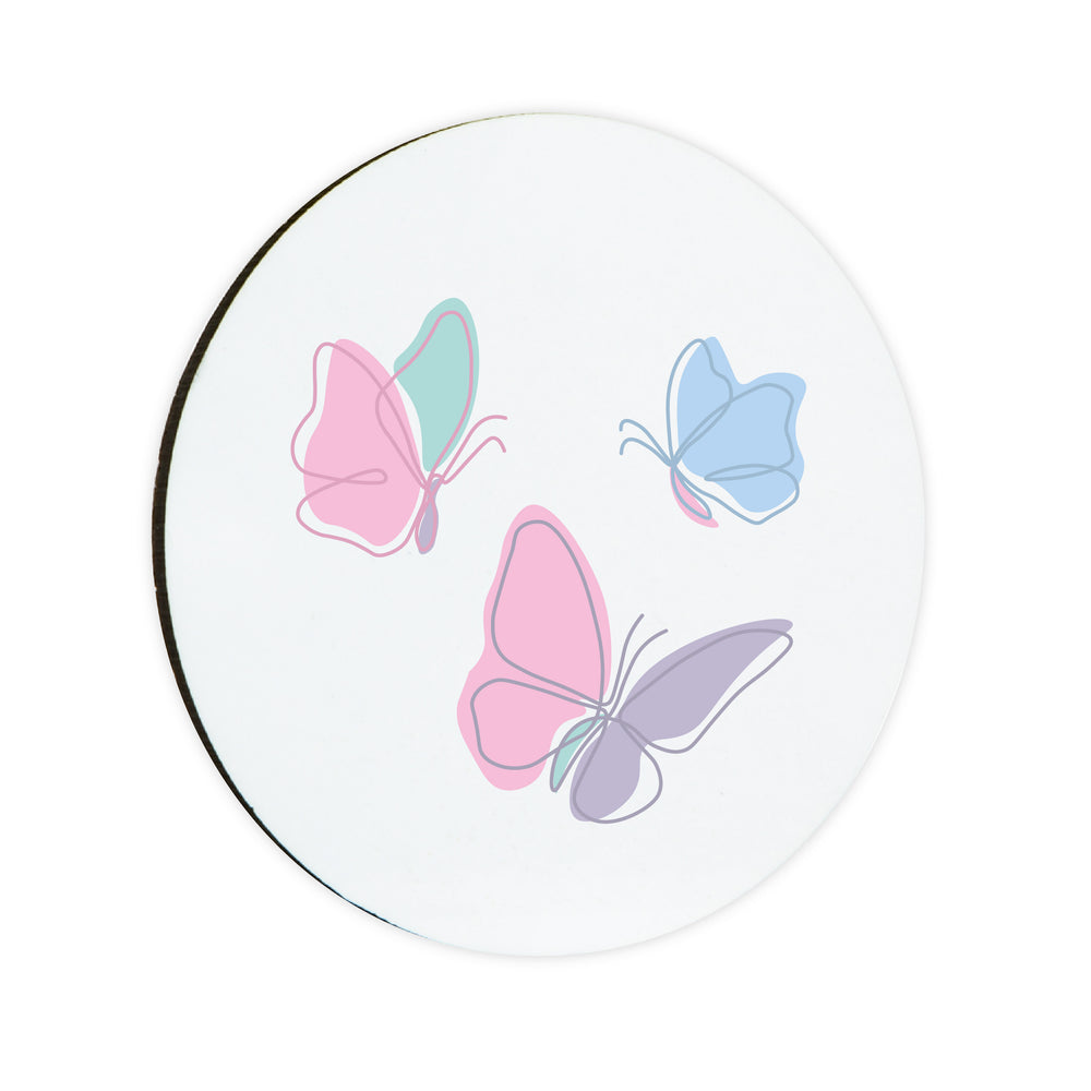 Pastel Butterflies Circle Coaster