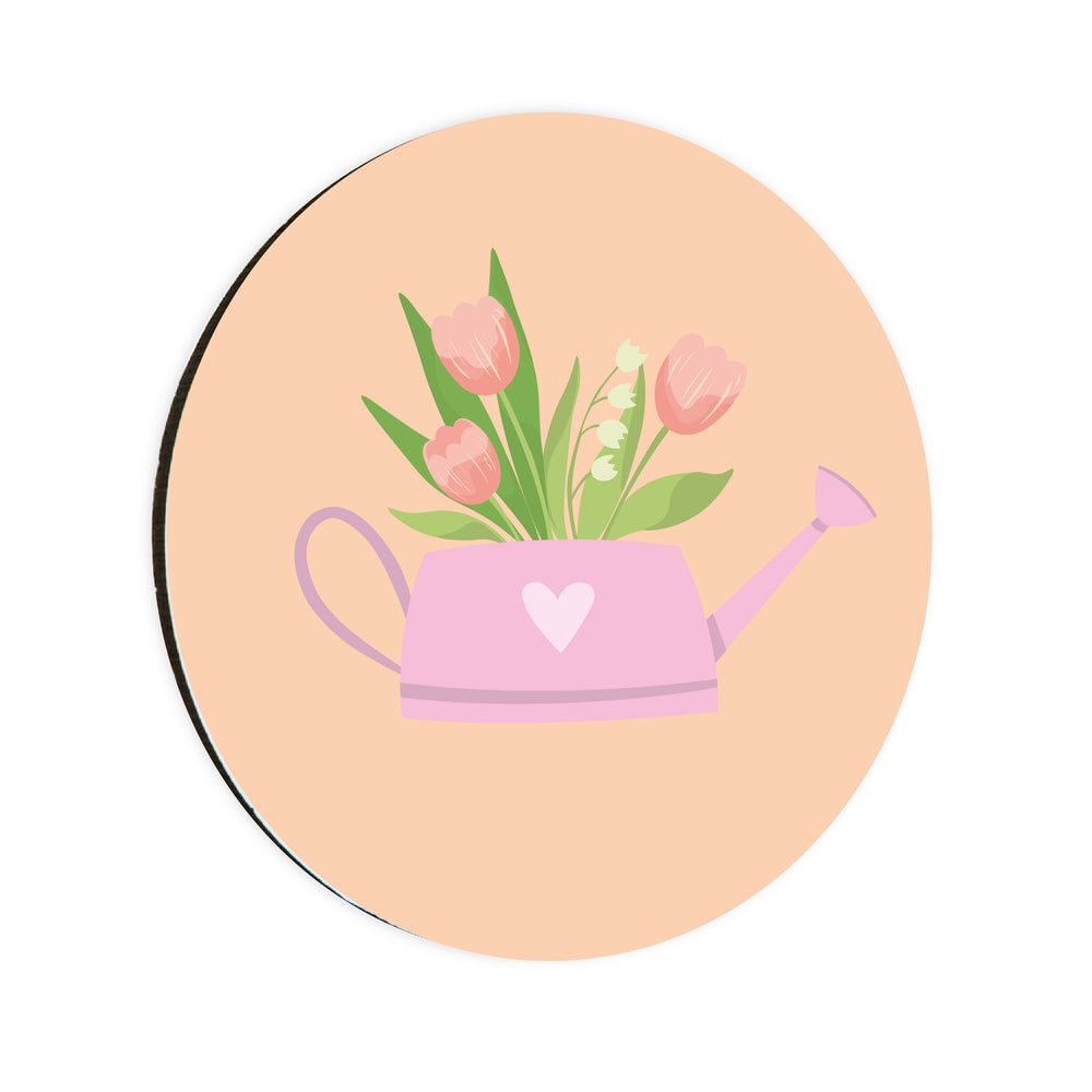 Pink Watering Can Circle Coaster