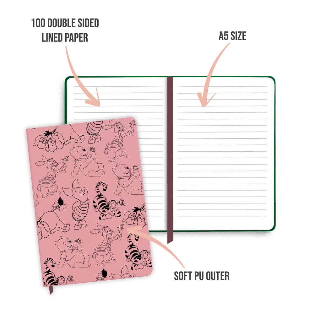 
            
                Load image into Gallery viewer, Black Winnie &amp;amp; Friends Pink Notebook
            
        